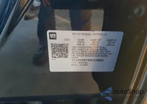 2024 Chevrolet Malibu Lt z USA, uszkodzony, nr VIN 1G1ZD5ST3RF178892